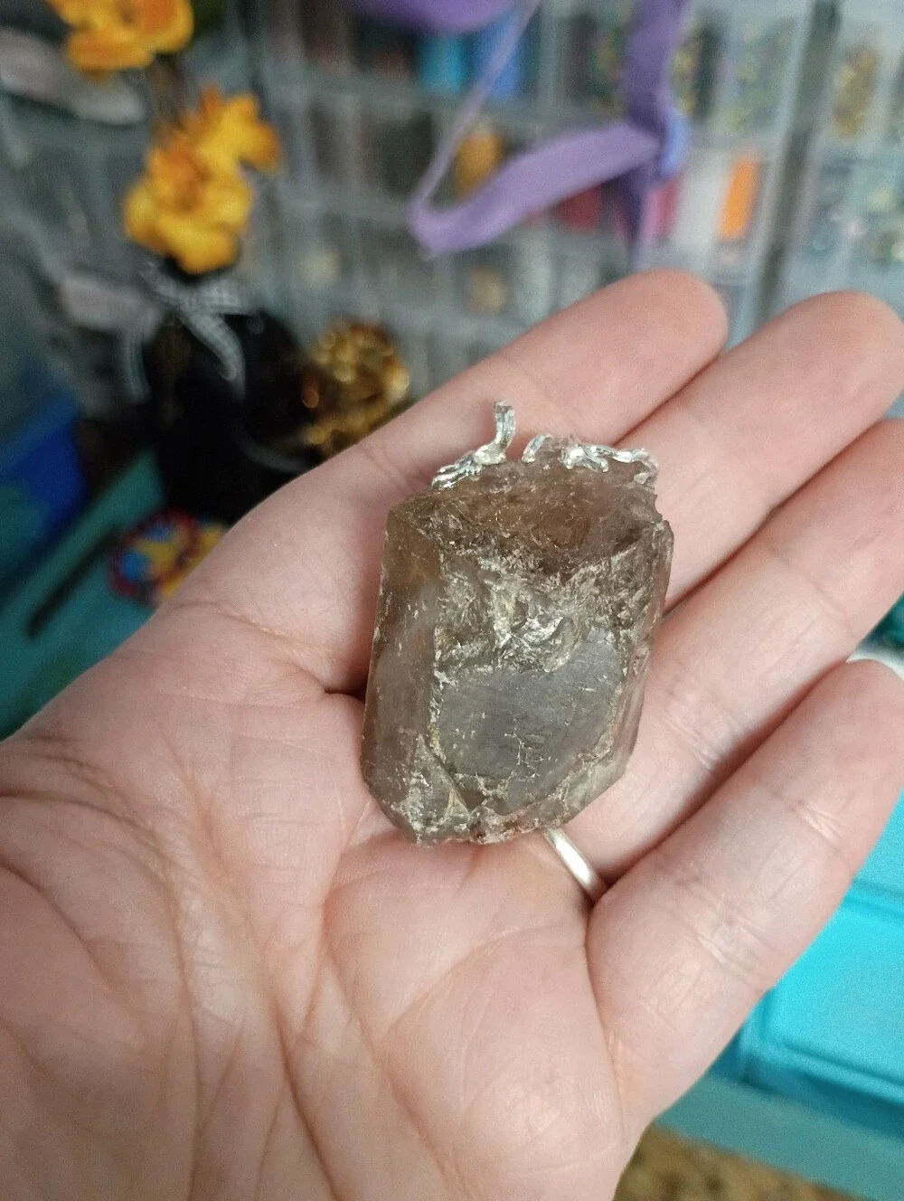 Whispers of the Earth Mother: Raw Smokey Quartz and Freeform Mixed Metal Pendant